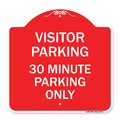 Signmission Visitor Parking 30 Minute Parking Only, Red & White Aluminum Sign, 18" x 18", RW-1818-22732 A-DES-RW-1818-22732